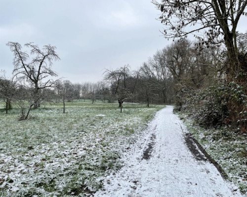 Zarter Schnee auf dem Weg nach Frankfurt Harheim am 3. Advent